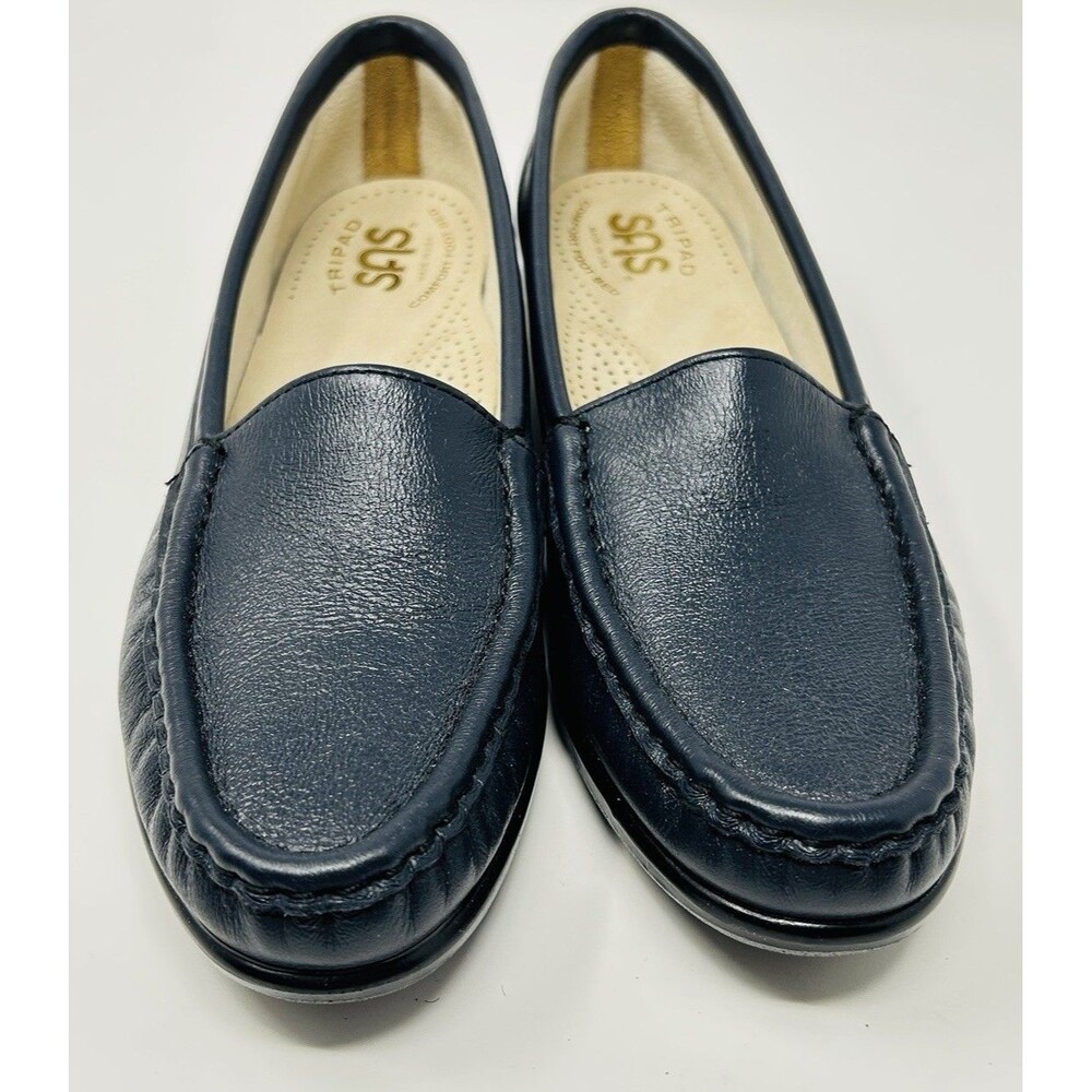 SAS Simplify Navy Blue Leather Loafers Womens 6 S Comfort Shoes Made In USA